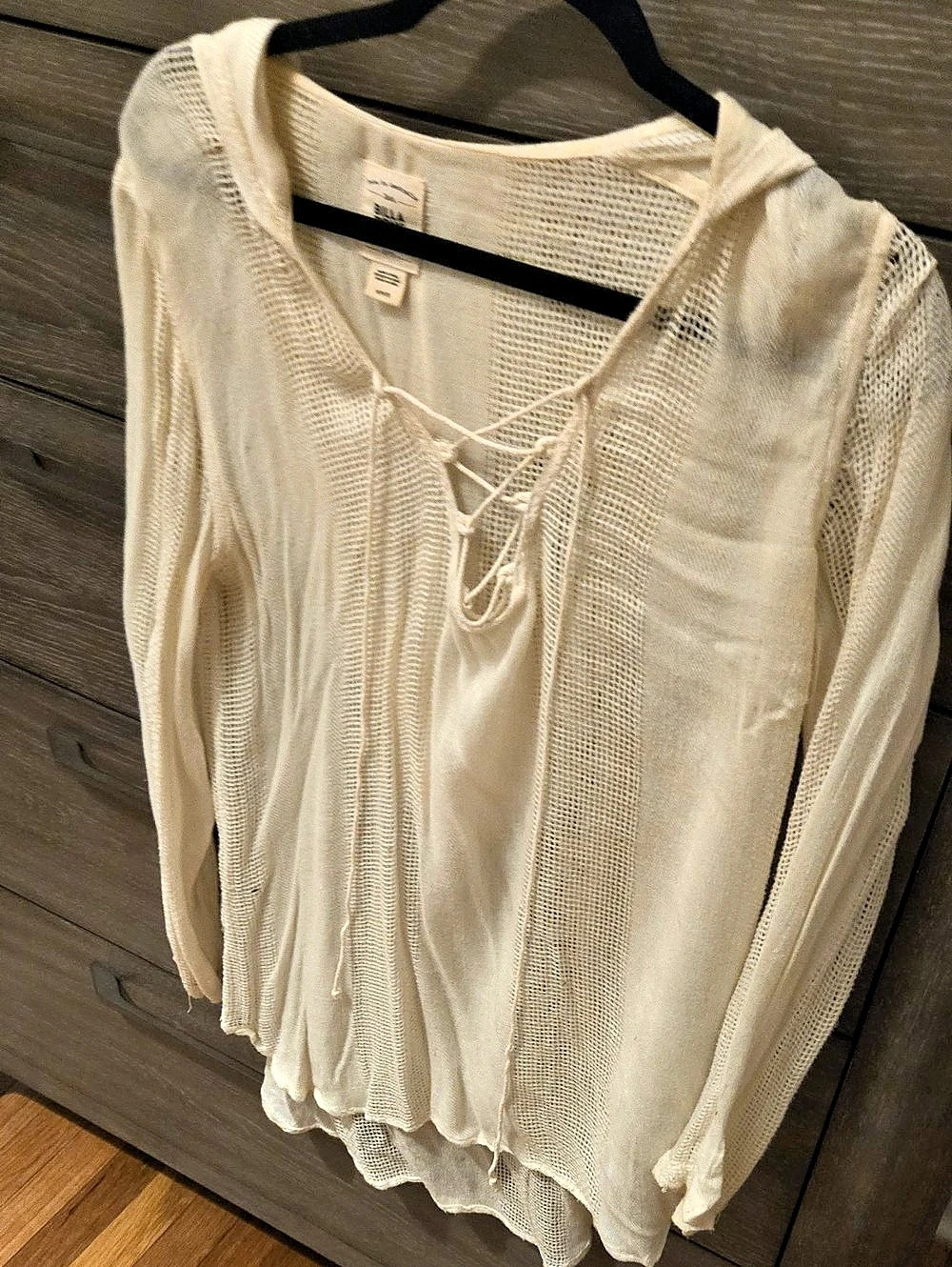 Billabong Sheer Mesh Lace-Up Tunic in Cream